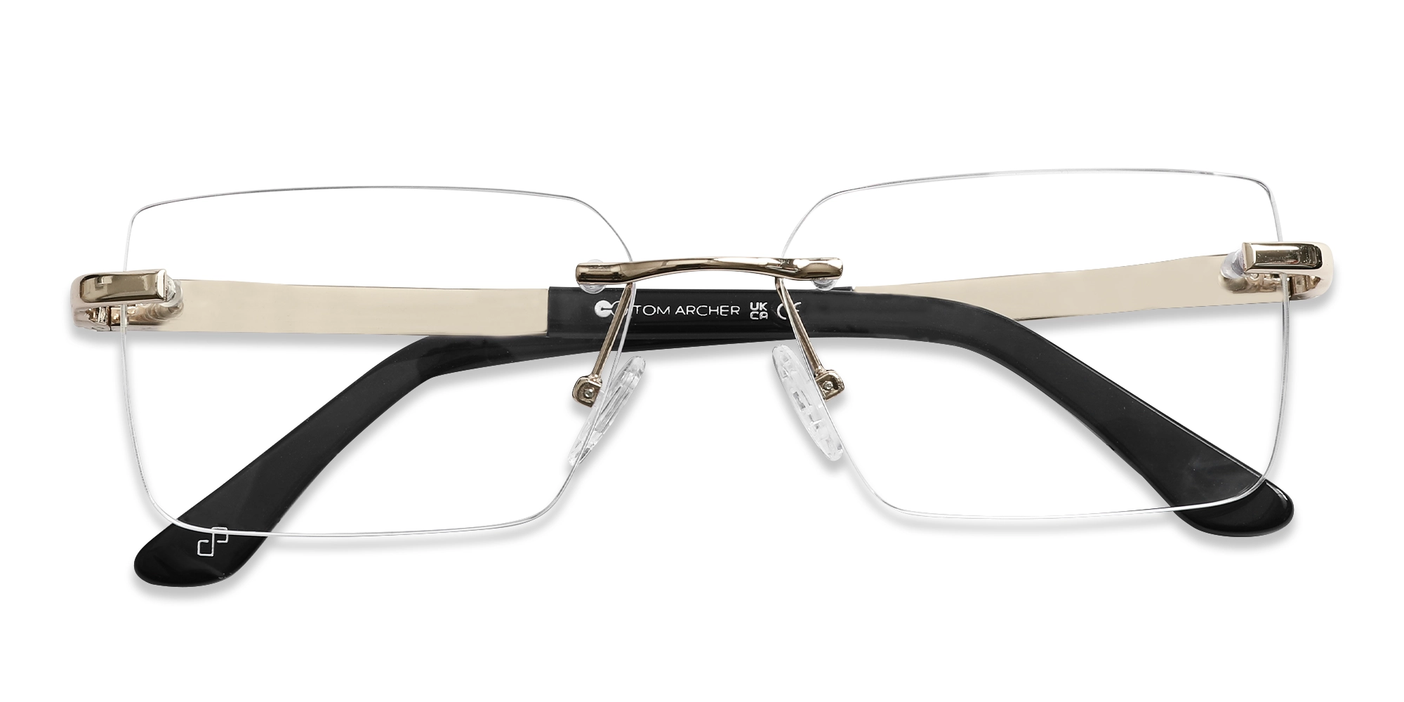 Champagne Gold Metal Rimless Geometric Square Glasses-6
