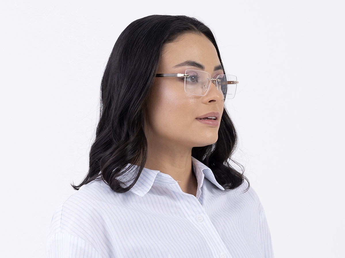 Champagne Gold Metal Rimless Geometric Square Glasses 53