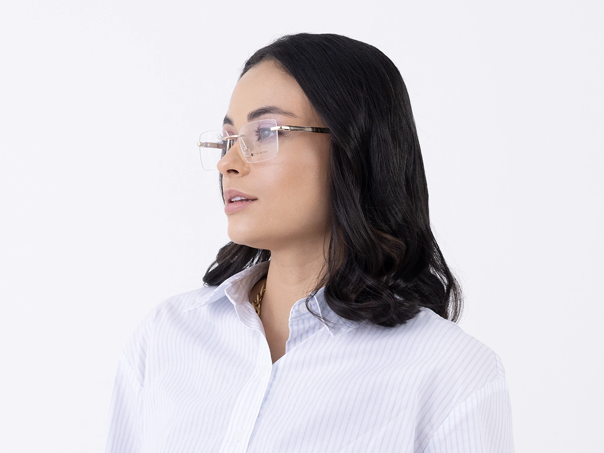 Champagne Gold Metal Rimless Geometric Square Glasses 52