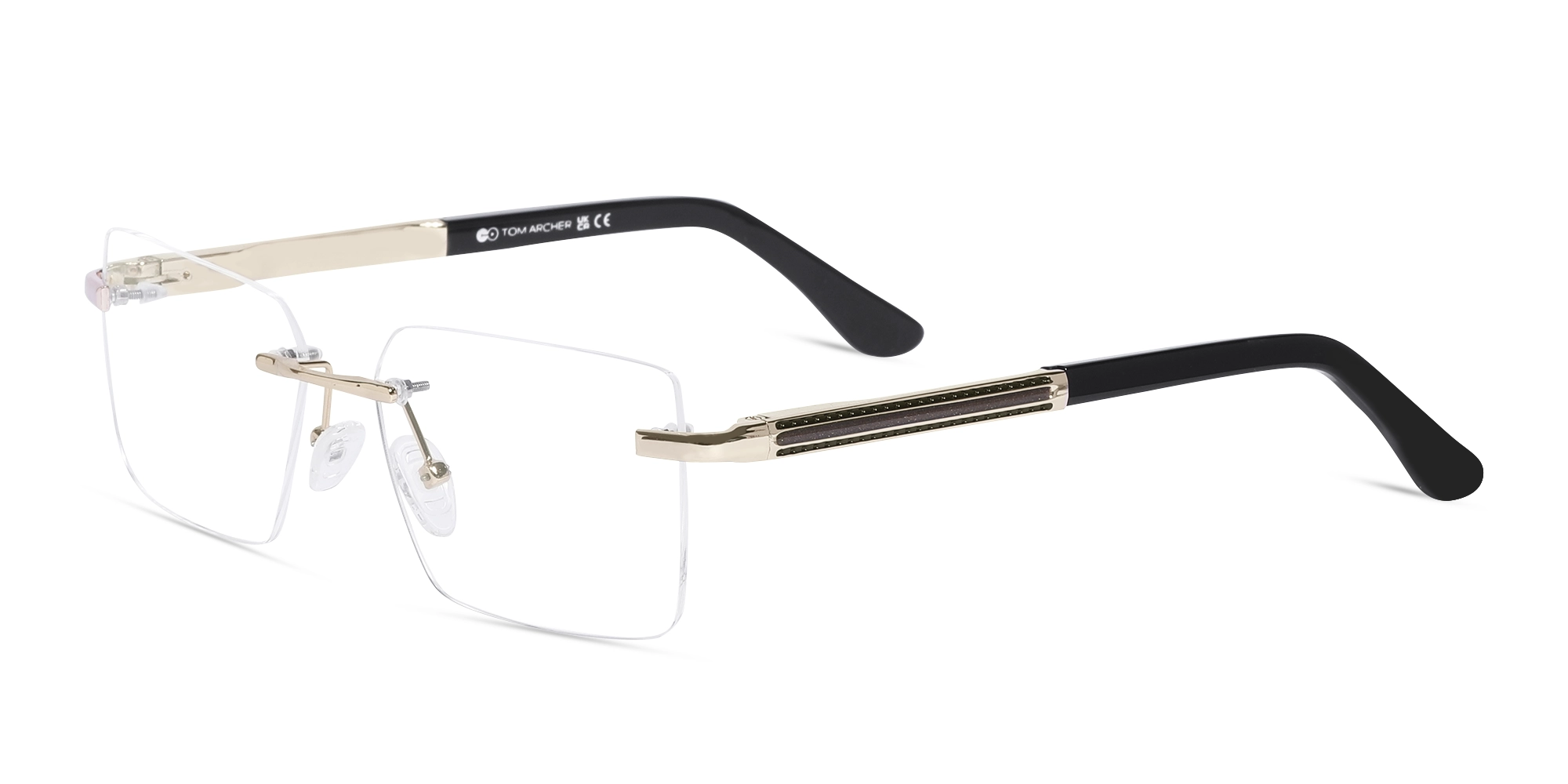 Champagne Gold Metal Rimless Geometric Square Glasses-3