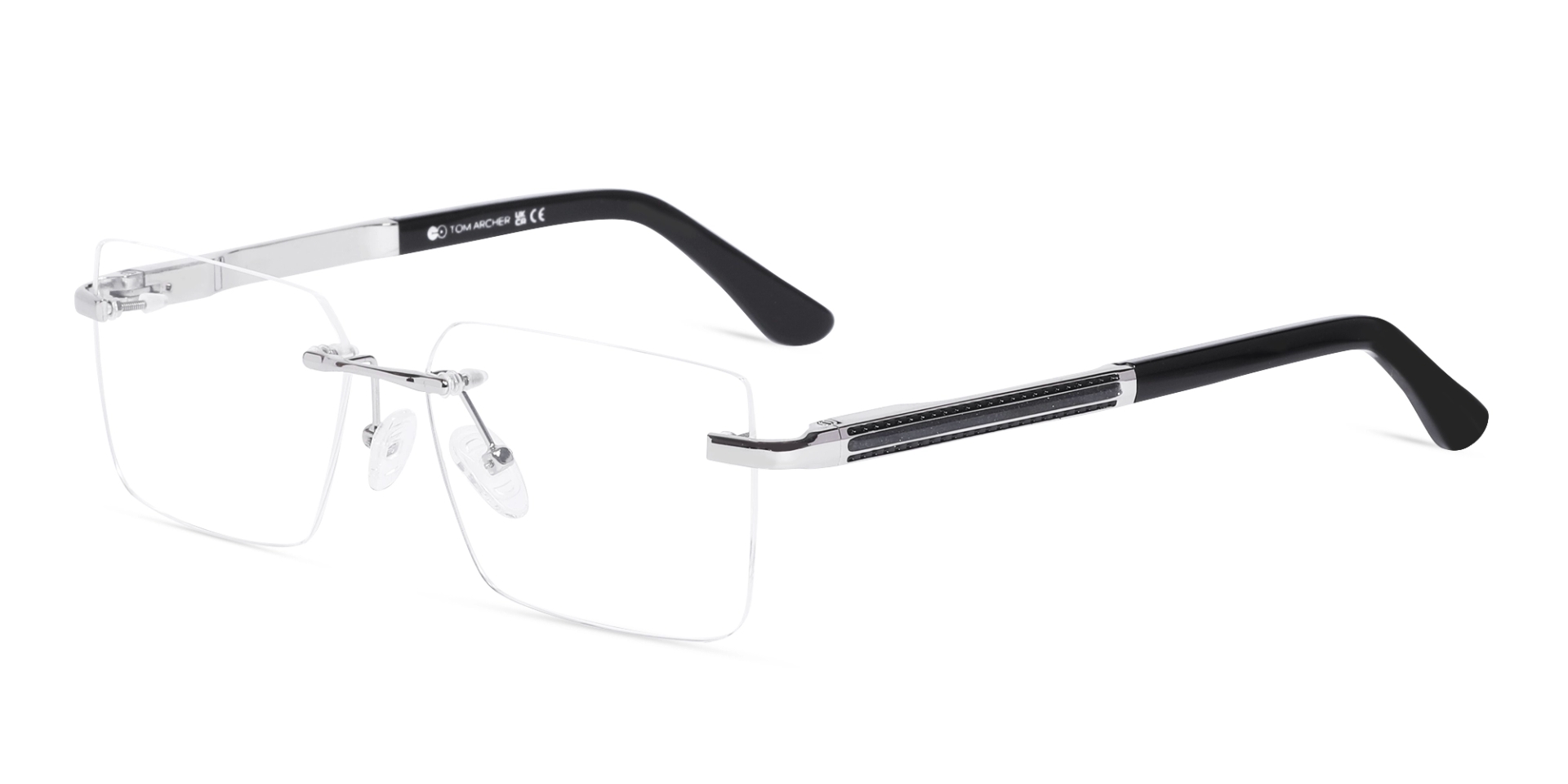Silver Metal Rimless Geometric Square Glasses-3