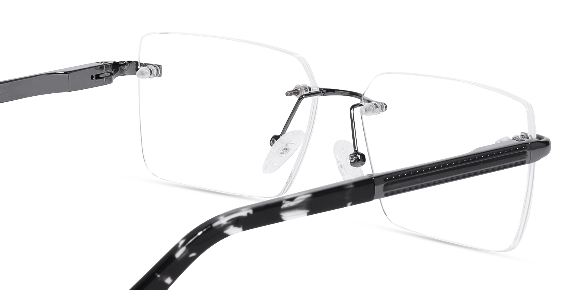 Gunmetal Metal Rimless Geometric Square Glasses-5