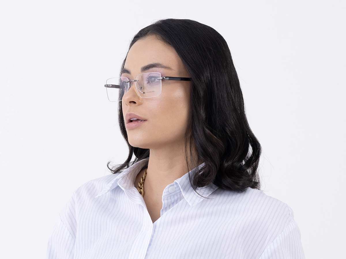 Gunmetal Metal Rimless Geometric Square Glasses 52