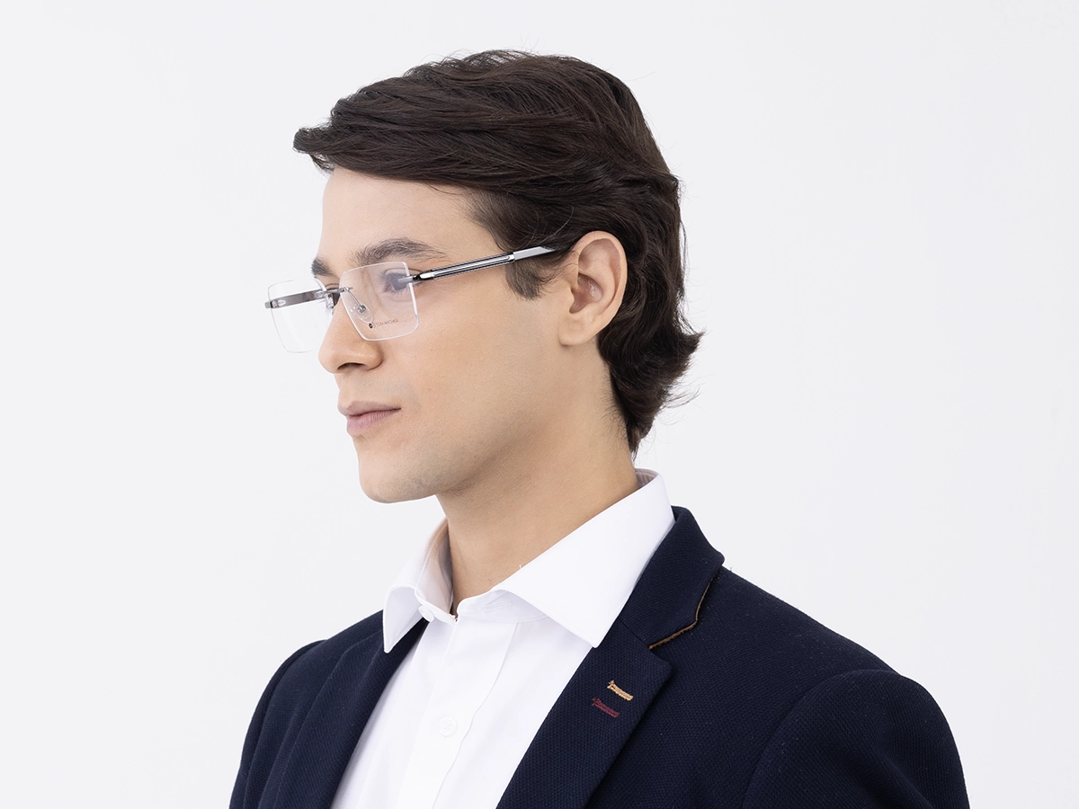 Gunmetal Metal Rimless Geometric Square Glasses 42