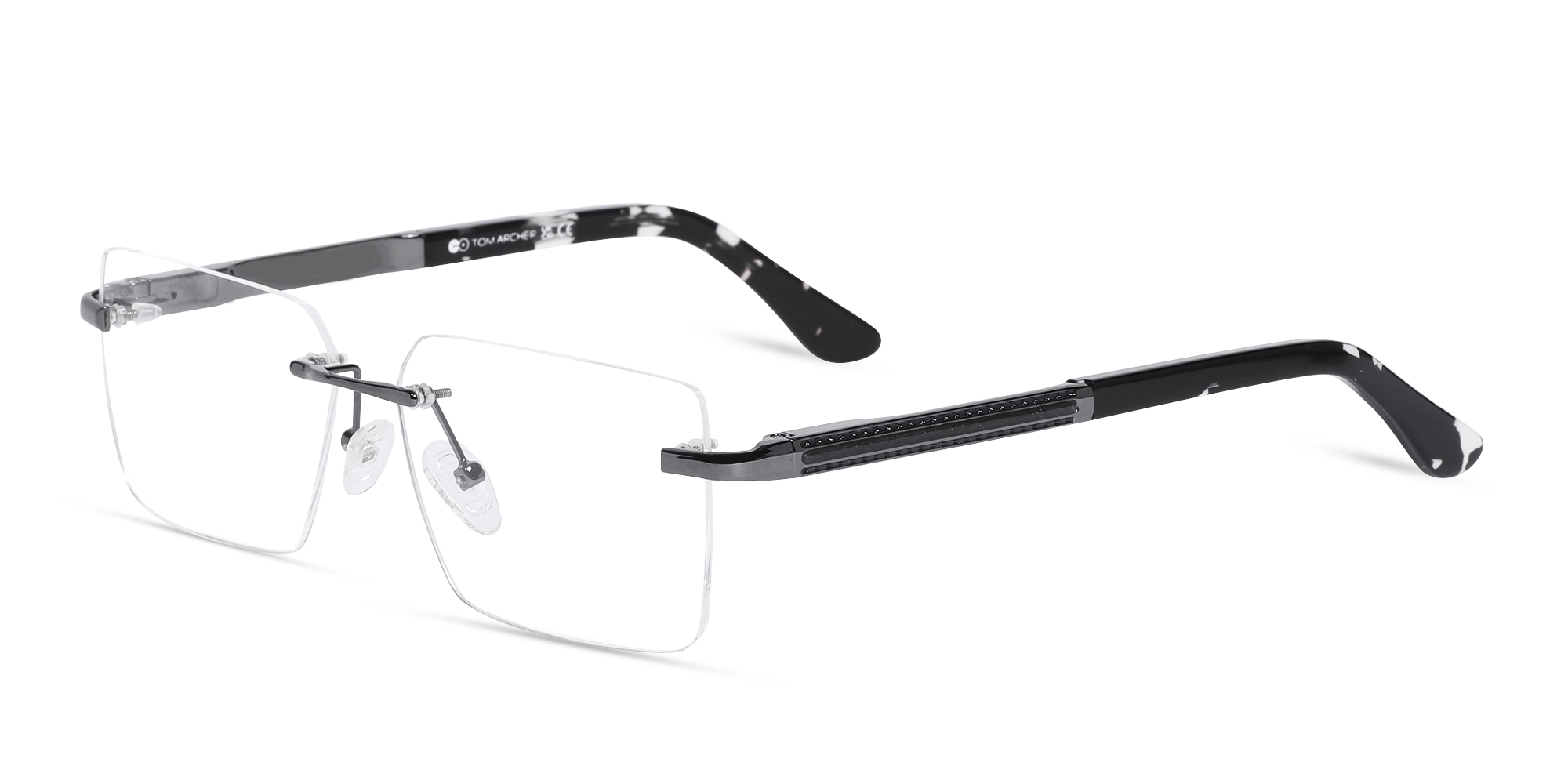 Gunmetal Metal Rimless Geometric Square Glasses-3