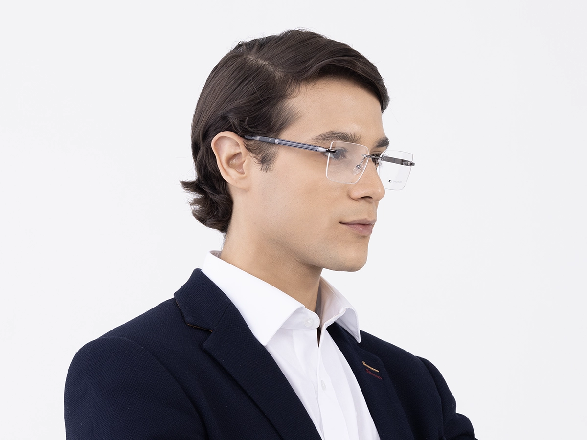 Gunmetal Metal Rimless Geometric Square Glasses 43