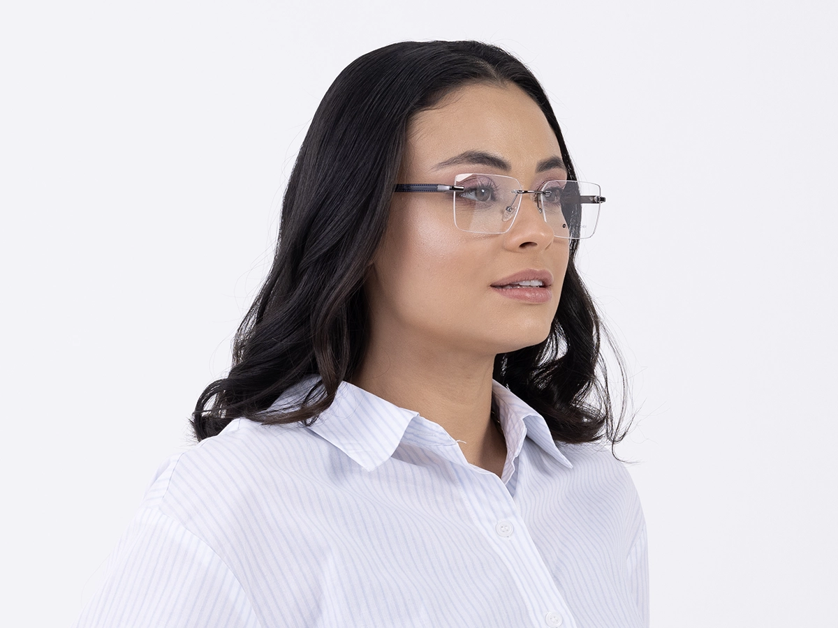 Gunmetal Metal Rimless Geometric Square Glasses 53