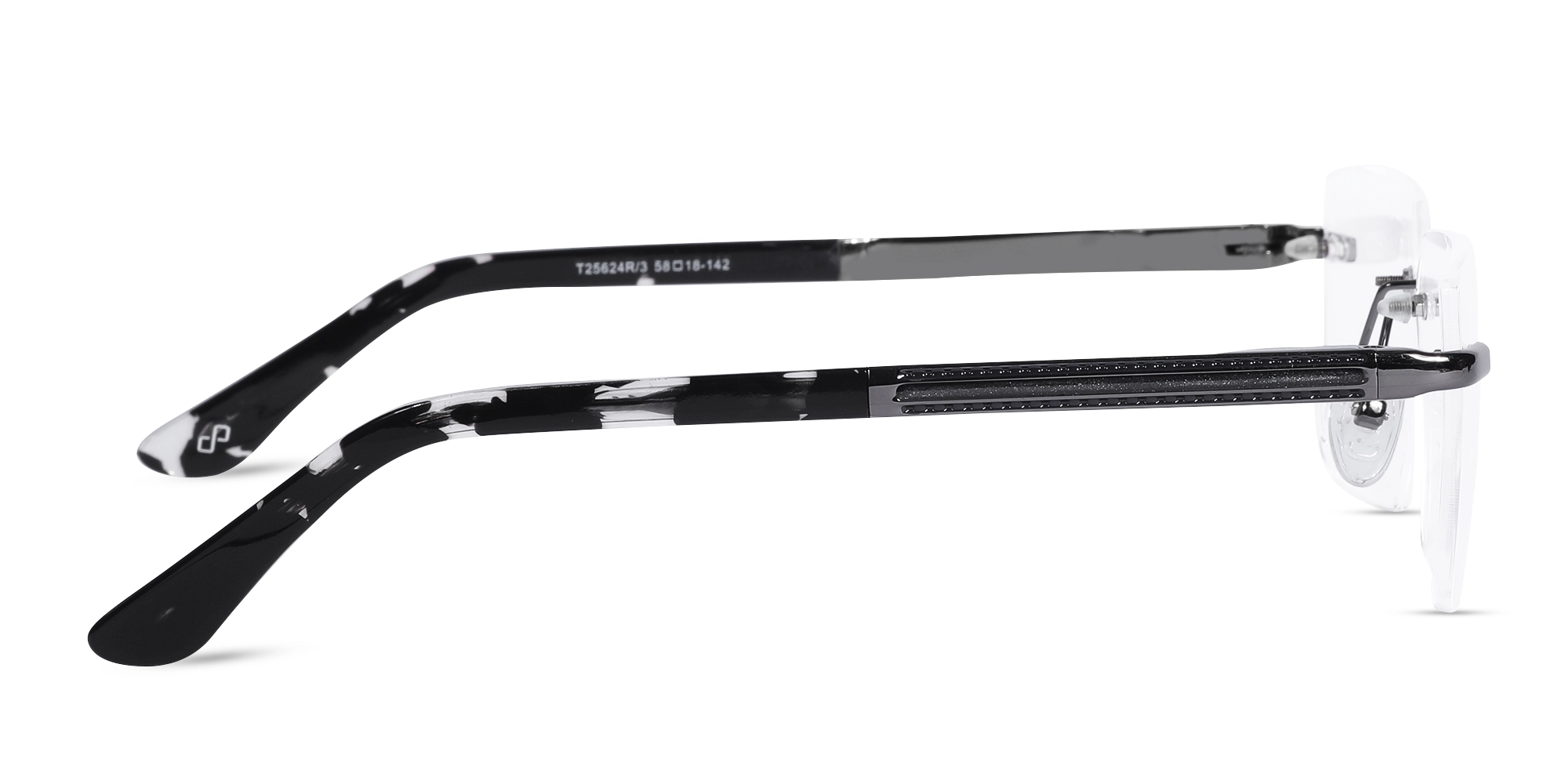 Gunmetal Metal Rimless Geometric Square Glasses-4
