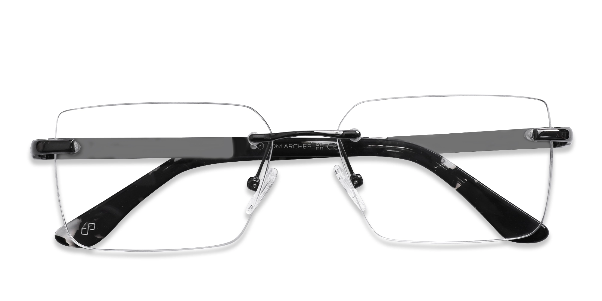 Gunmetal Metal Rimless Geometric Square Glasses-6