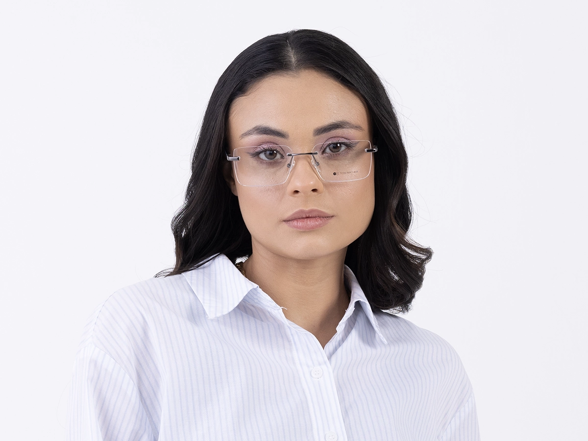 Gunmetal Metal Rimless Geometric Square Glasses 51