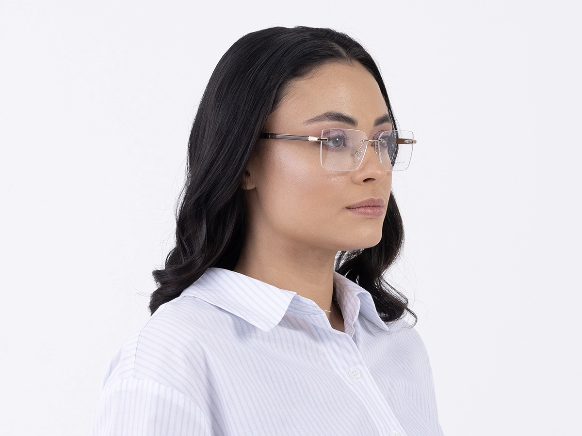 Gold Metal Rimless Geometric Square Glasses 53