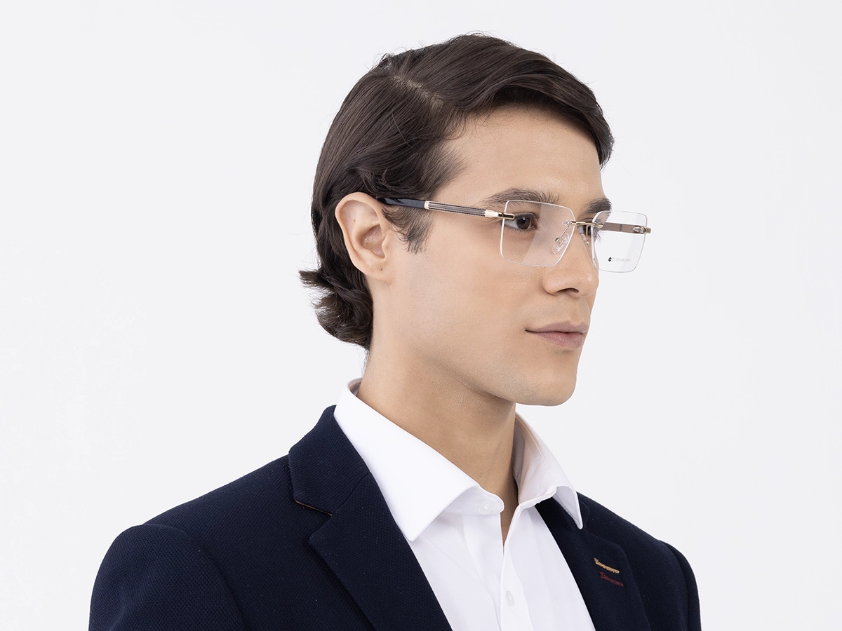 Gold Metal Rimless Geometric Square Glasses 43