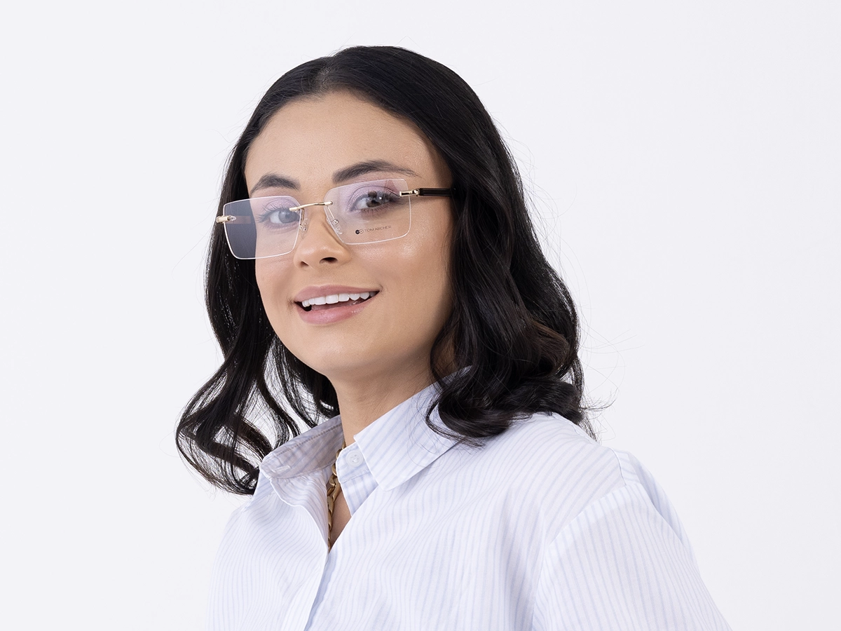 Gold Metal Rimless Geometric Square Glasses 52