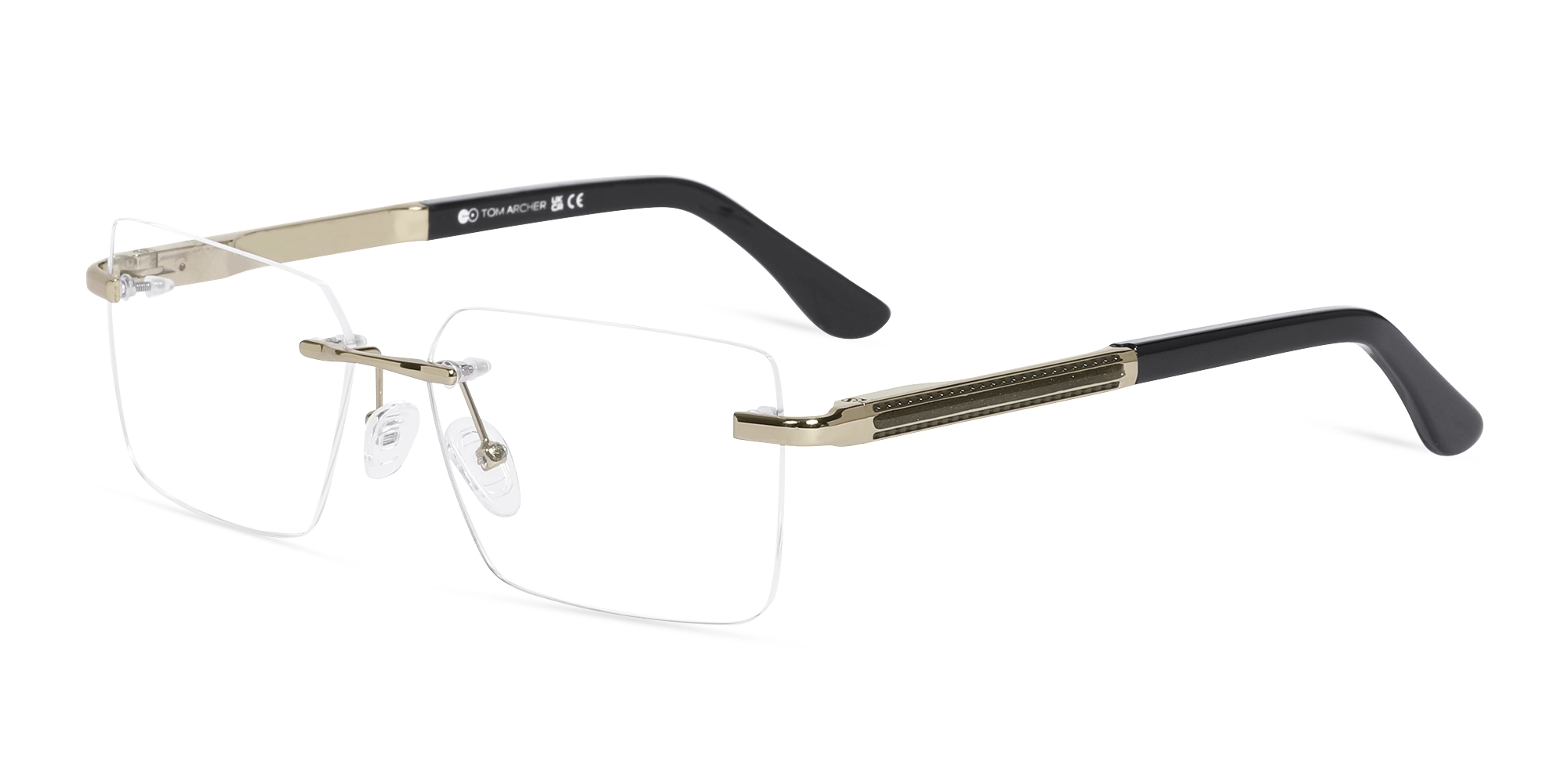 Gold Metal Rimless Geometric Square Glasses-3