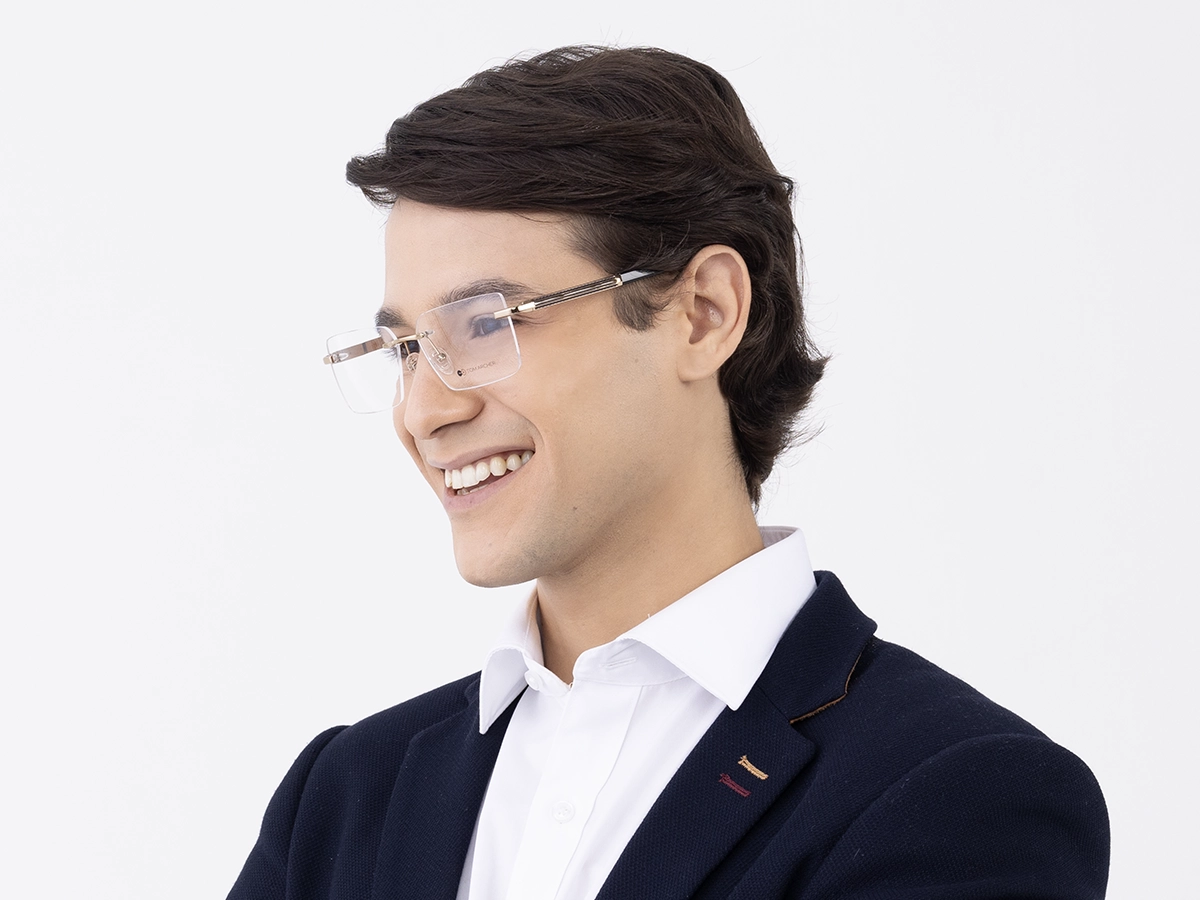 Gold Metal Rimless Geometric Square Glasses 42