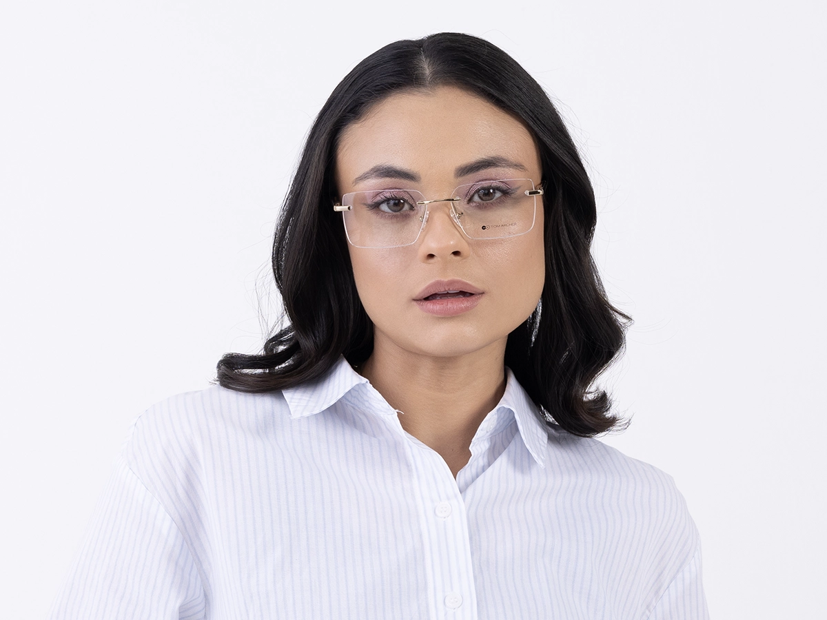 Gold Metal Rimless Geometric Square Glasses 51