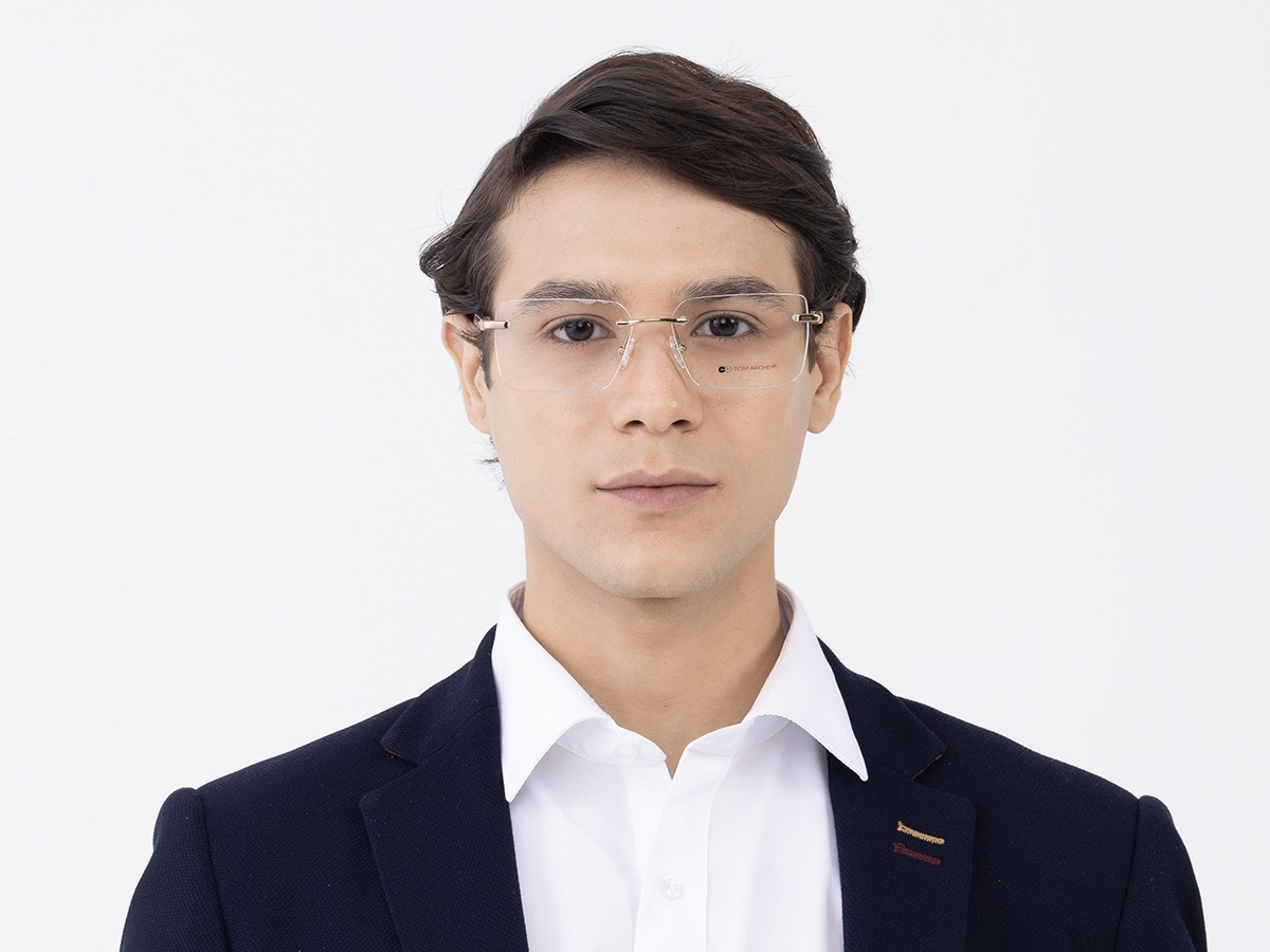 Gold Metal Rimless Geometric Square Glasses 41