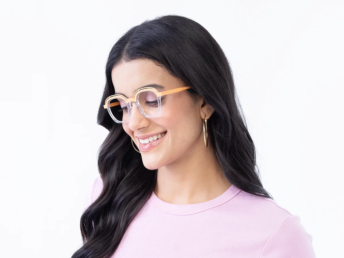 Clear Peach Square Glasses 53