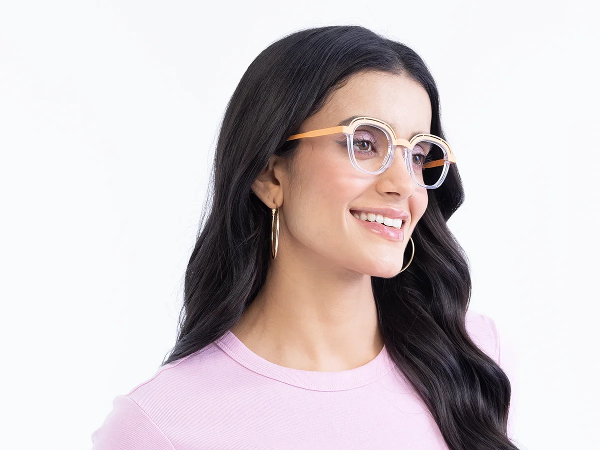 Clear Peach Square Glasses 52