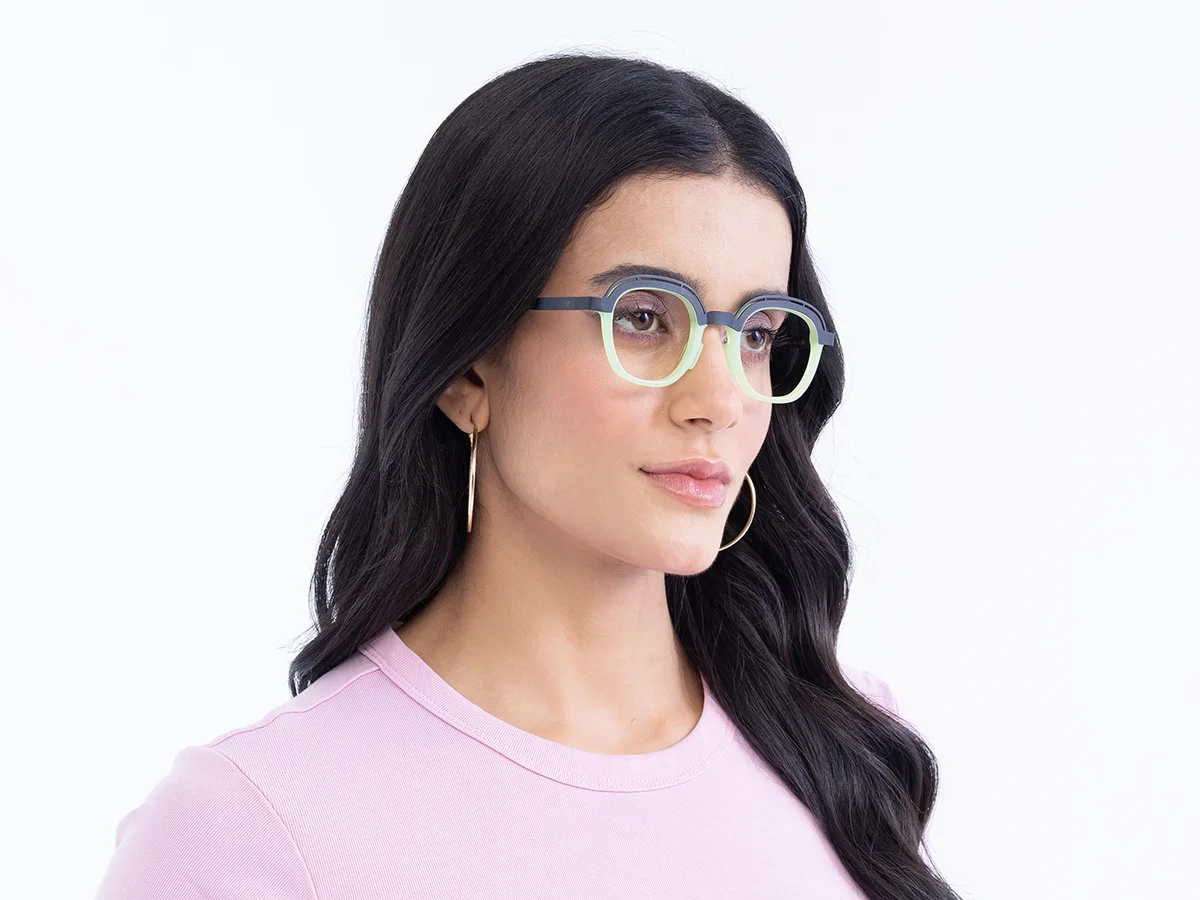 Mint Green & Gunmetal Square Glasses 53