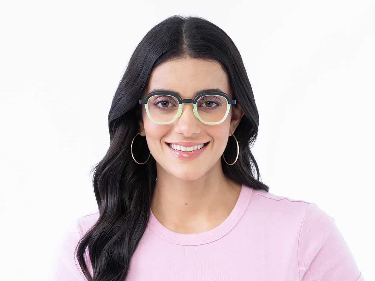 Mint Green & Gunmetal Square Glasses 51