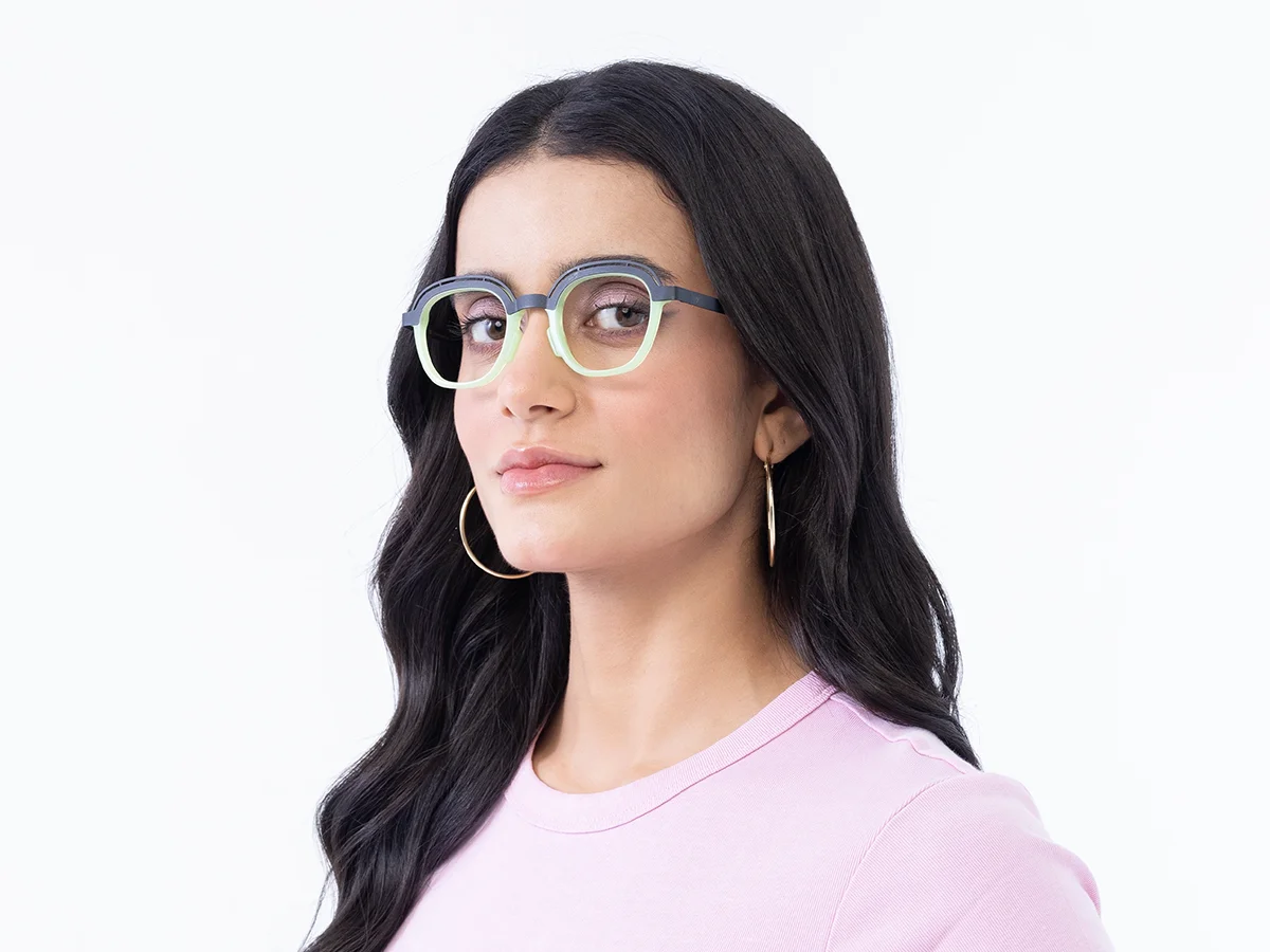 Mint Green & Gunmetal Square Glasses 52