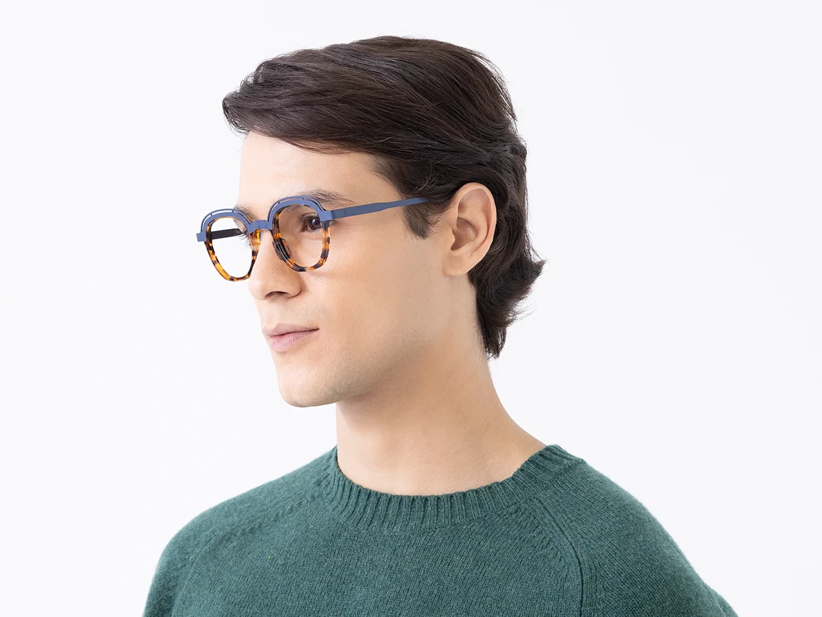 Denim Blue & Tortoise Square Eyeglasses 42