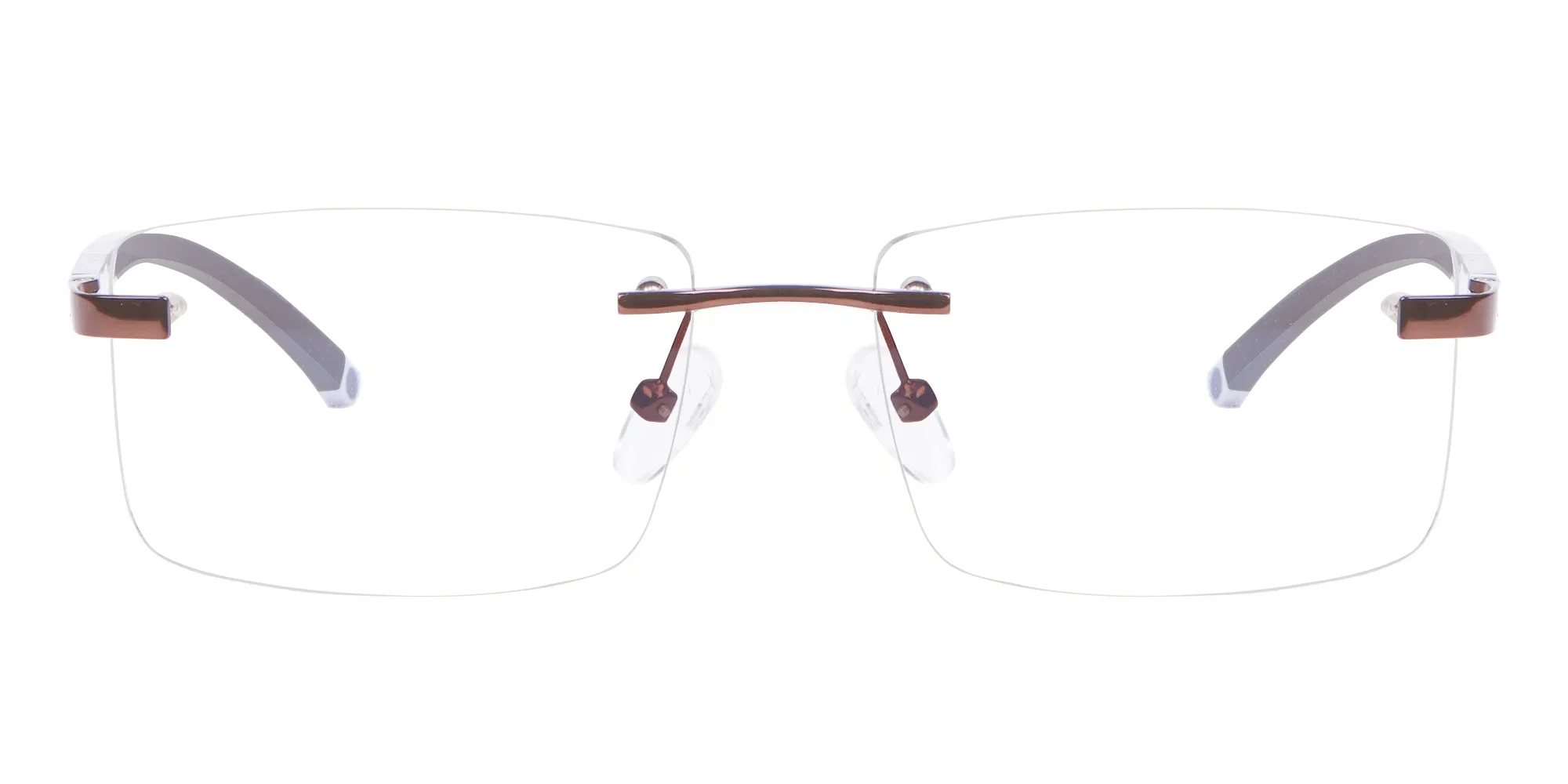 T8005R/BR - Brown Rectangular Rimless Glasses in Titanium