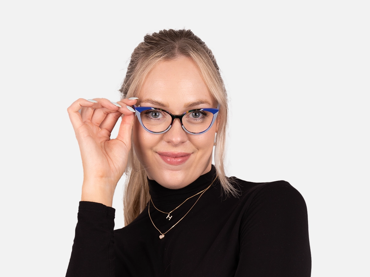 Blue Marble and Milky Grey Cat Eye Glasses-54