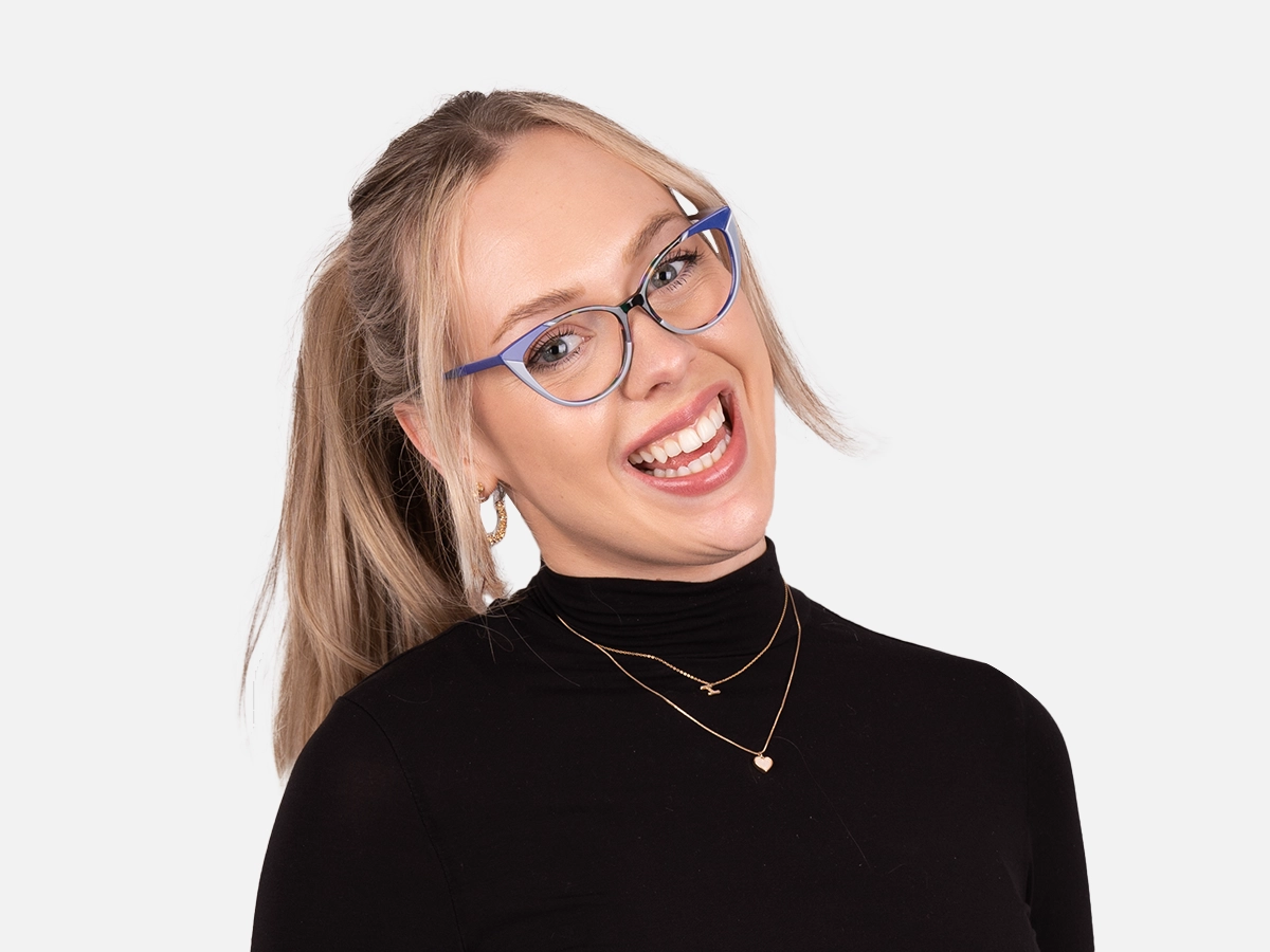 Blue Marble and Milky Grey Cat Eye Glasses-53