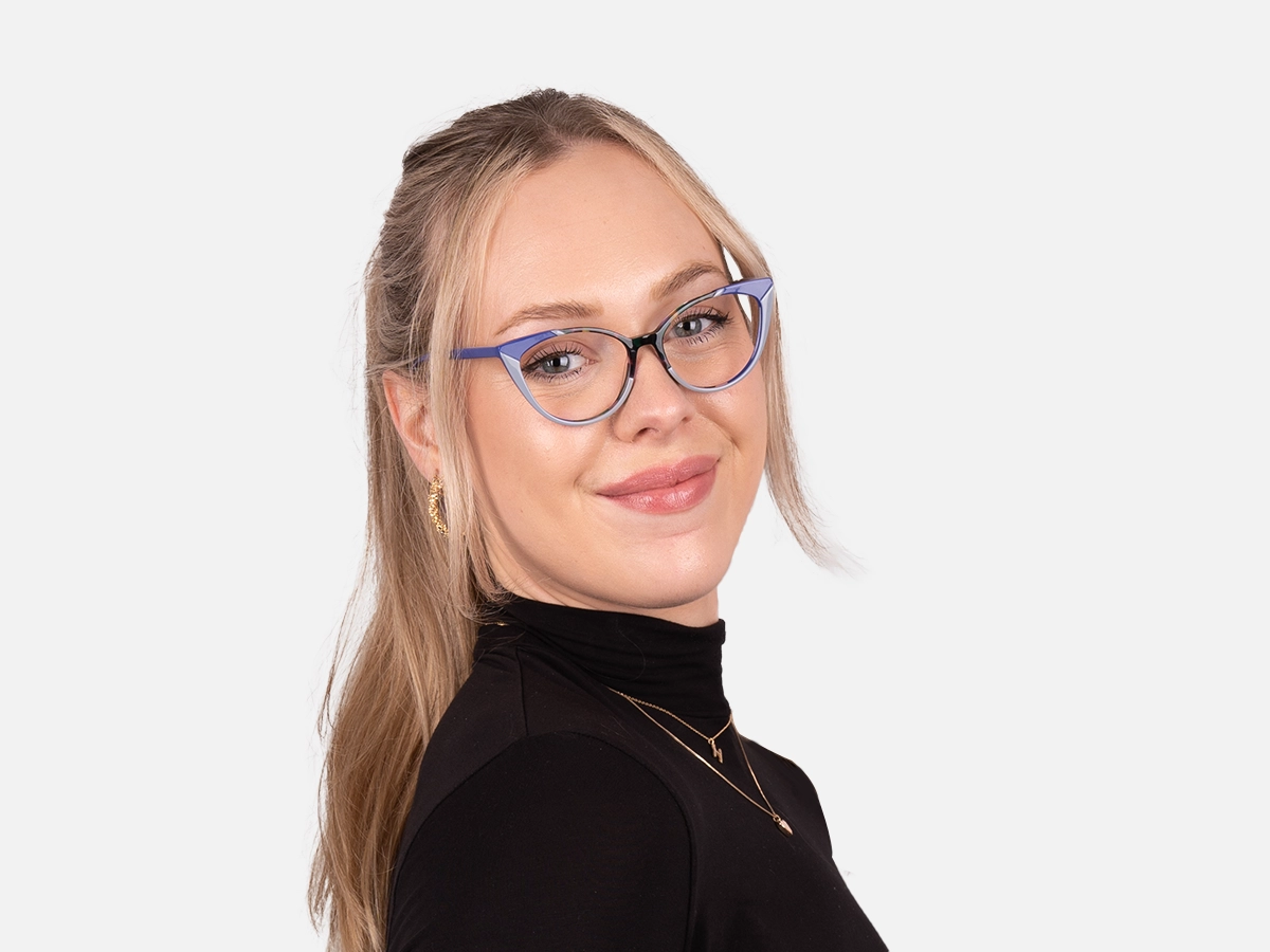 Blue Marble and Milky Grey Cat Eye Glasses-52