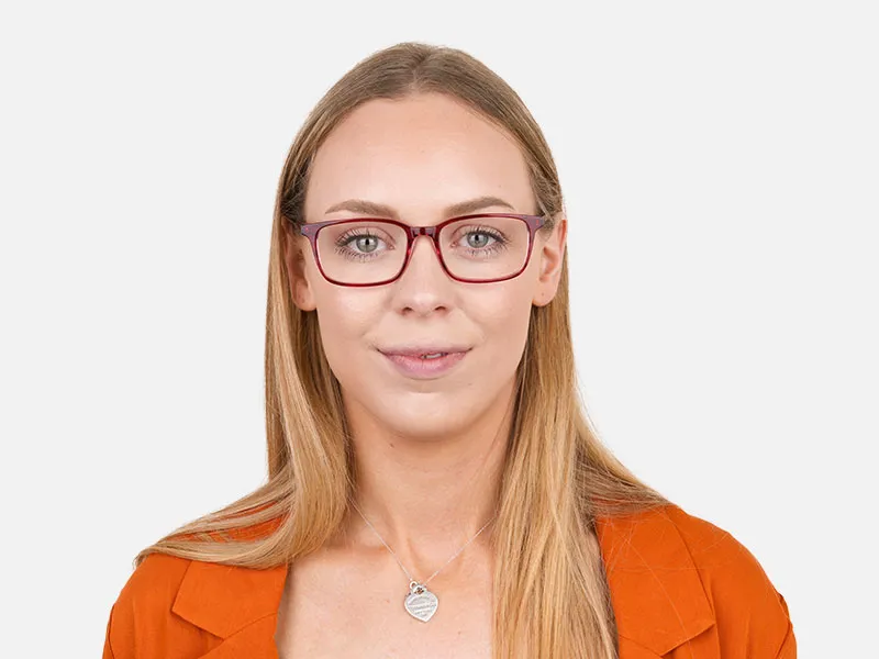 Cherry Red Eyeglasses in Horn-Rimmed Rectangle - 2