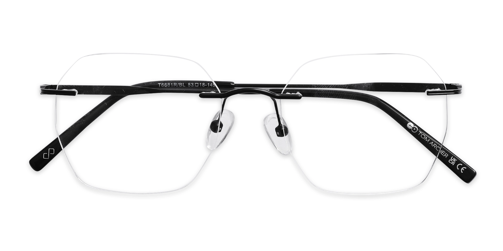 Matte Black Geometric Rimless Eyeglasses 6