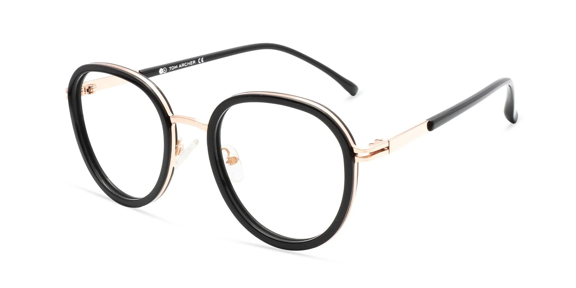 Black & Rose Gold round glasses-2
