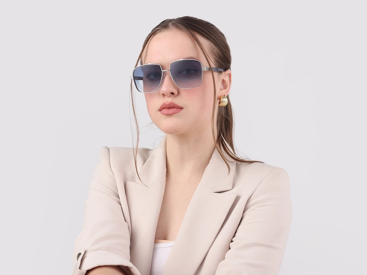 Matte Silver Double Bridge Sunglasses-51