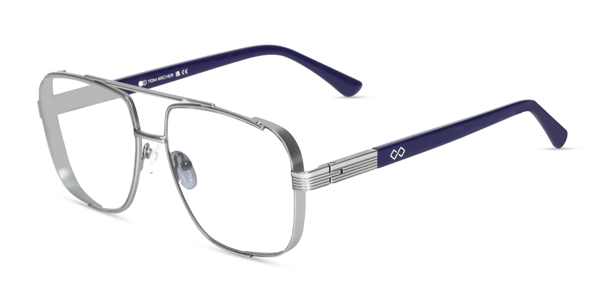 Matte Silver Pilot Square Full-Rim Glasses-3