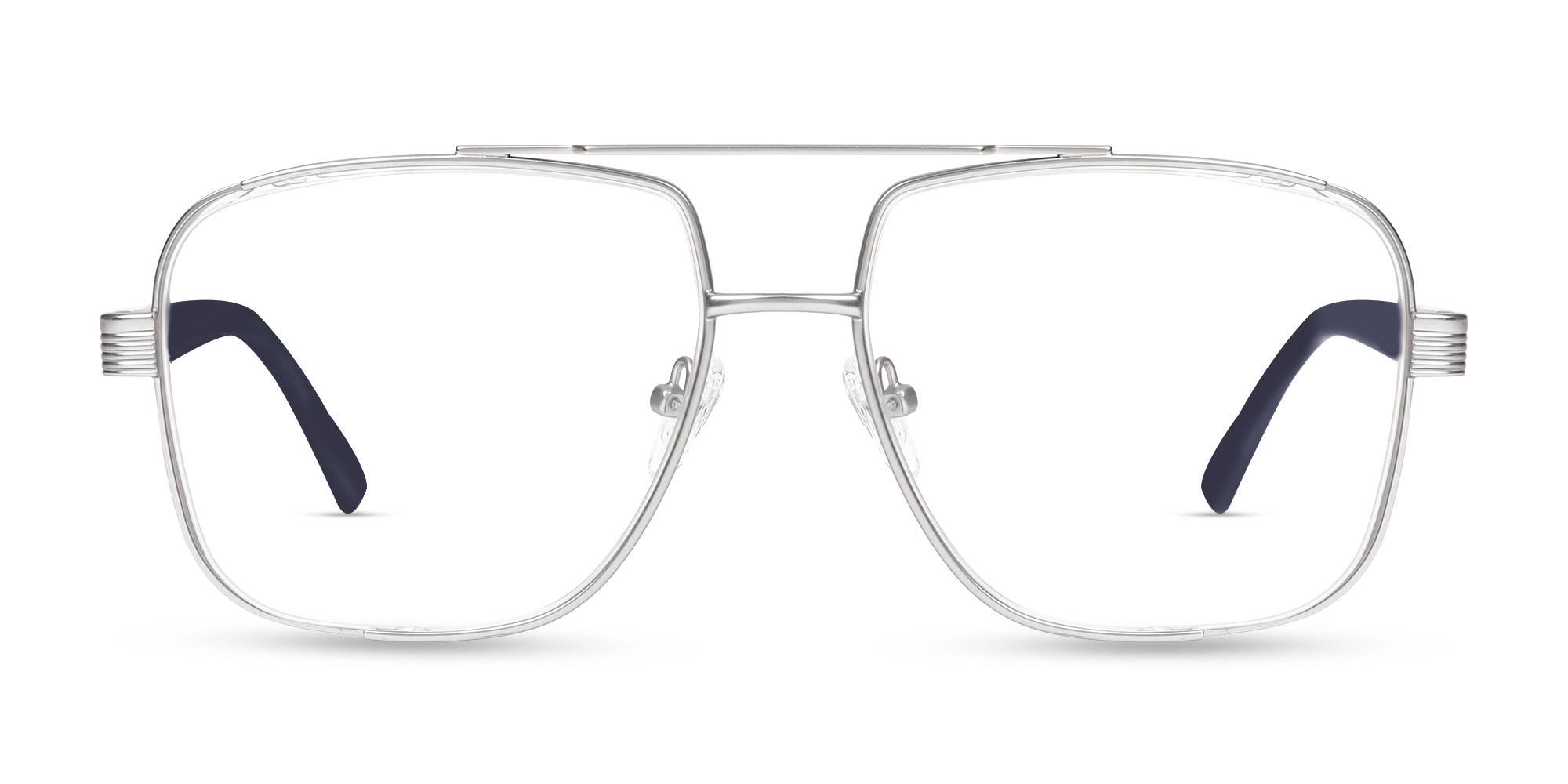 Matte Silver Pilot Square Full-Rim Glasses-1 Matte Silver Pilot Square Full-Rim Glasses-1