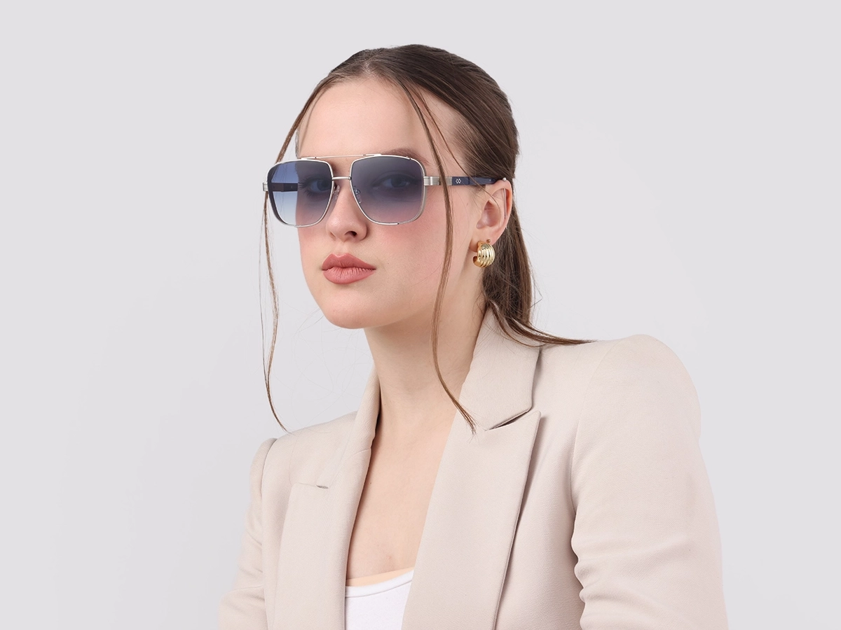 Matte Silver Double Bridge Sunglasses-52