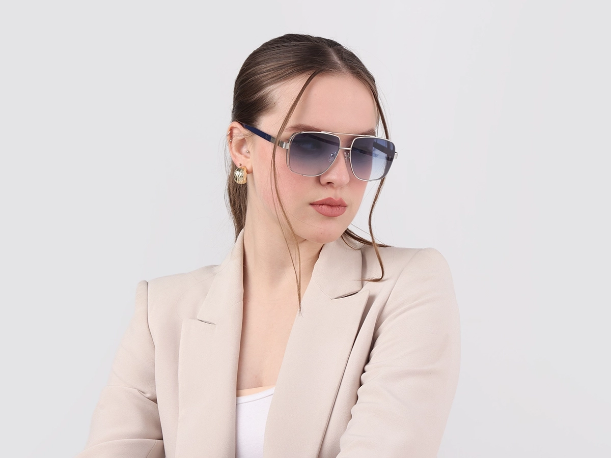 Matte Silver Double Bridge Sunglasses-53