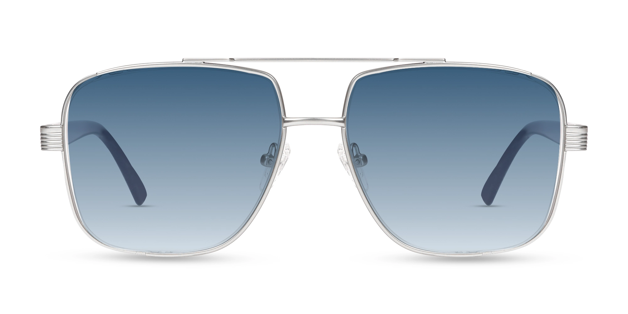Matte Silver Double Bridge Sunglasses-1