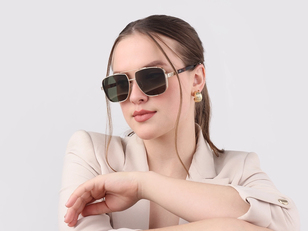 Champagne Gold Metal Double Bridge Sunglasses-52