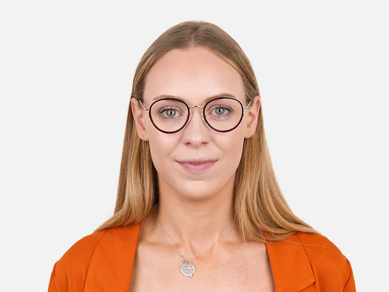 Retro Silver & Red Circular Glasses - 2