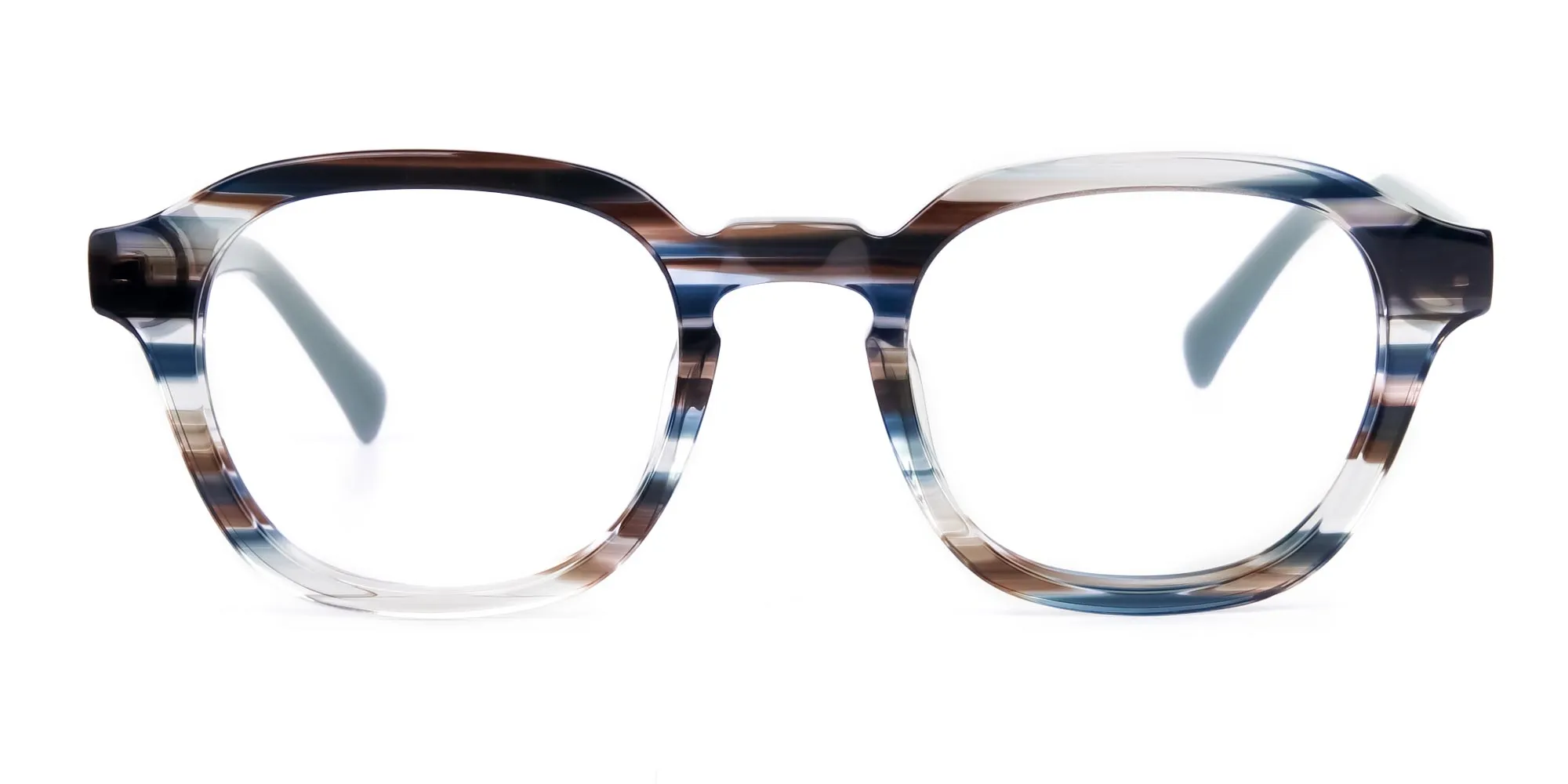 A21050F/4 - Full Rim Crystal & Blue Brown Stripe Geometric Glasses Frames