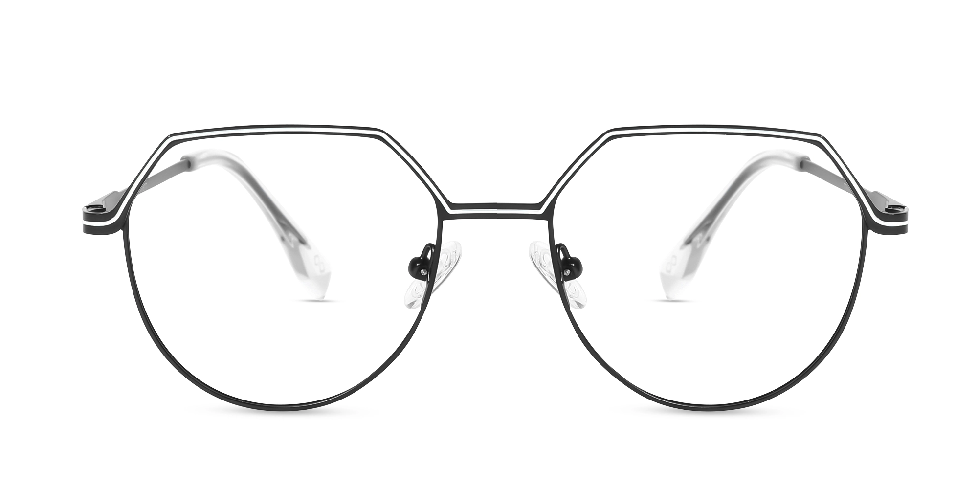 Matte Black Geometric Round Glasses-1