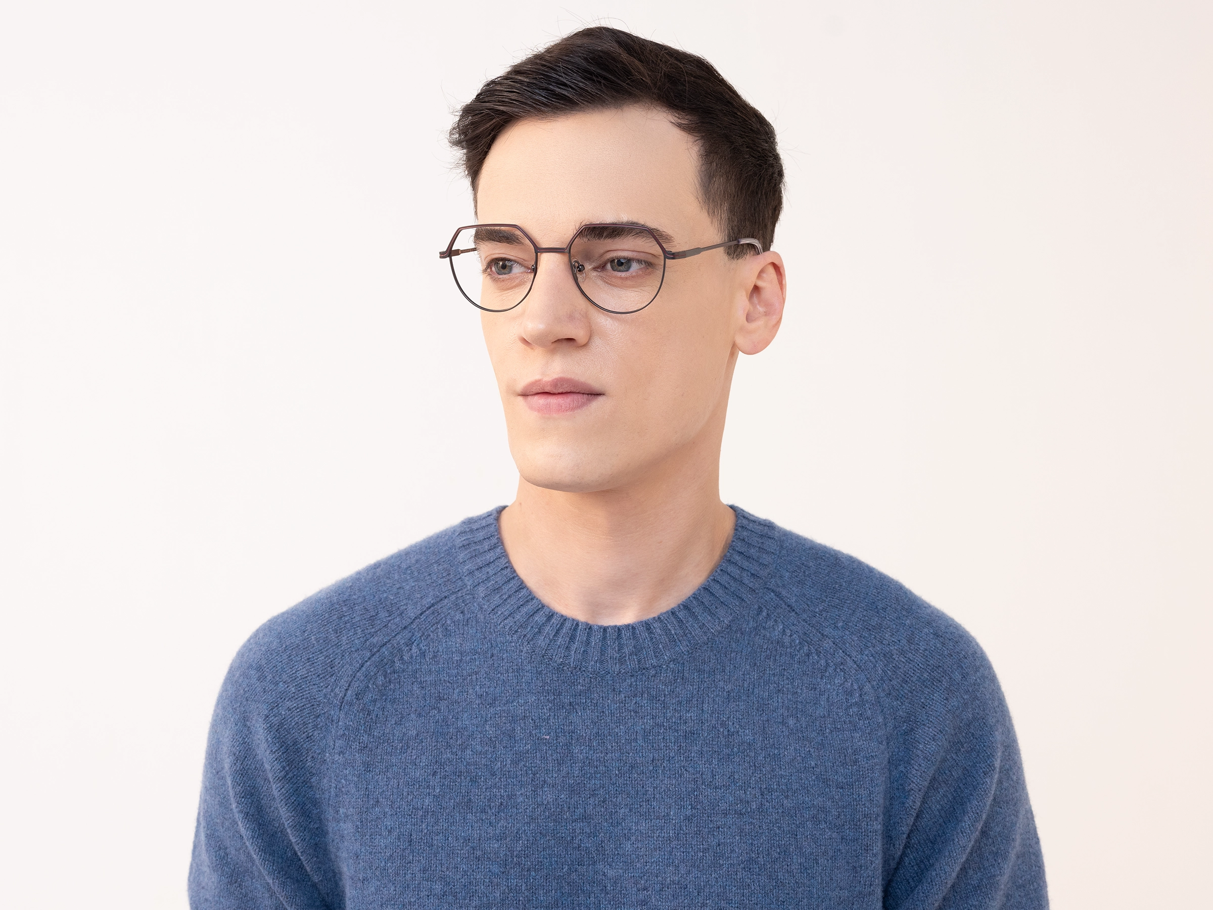 Matte Gunmetal Geometric Round Glasses-3