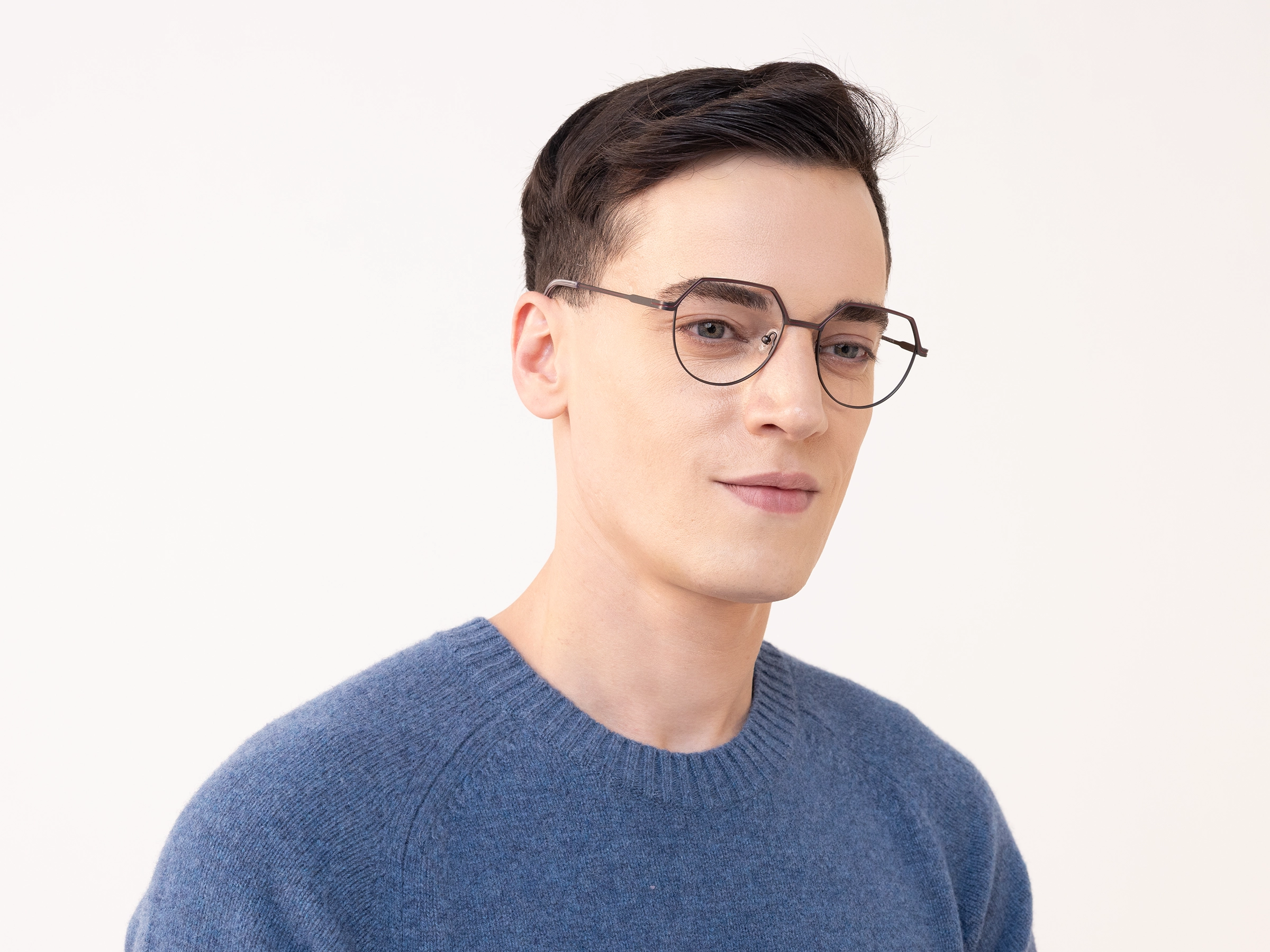 Matte Gunmetal Geometric Round Glasses-2
