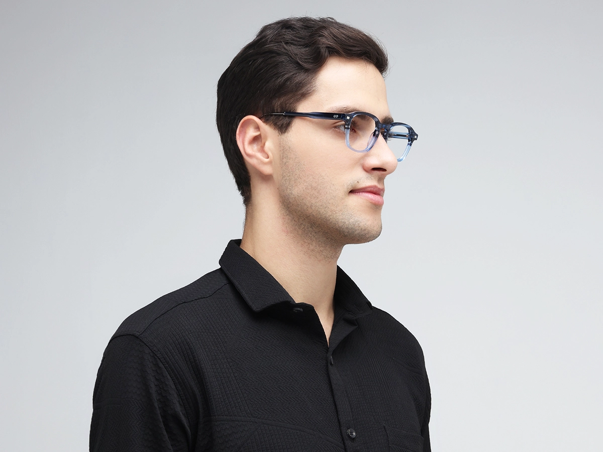 Crystal Denim Blue Marble Square Keyhole Glasses 43