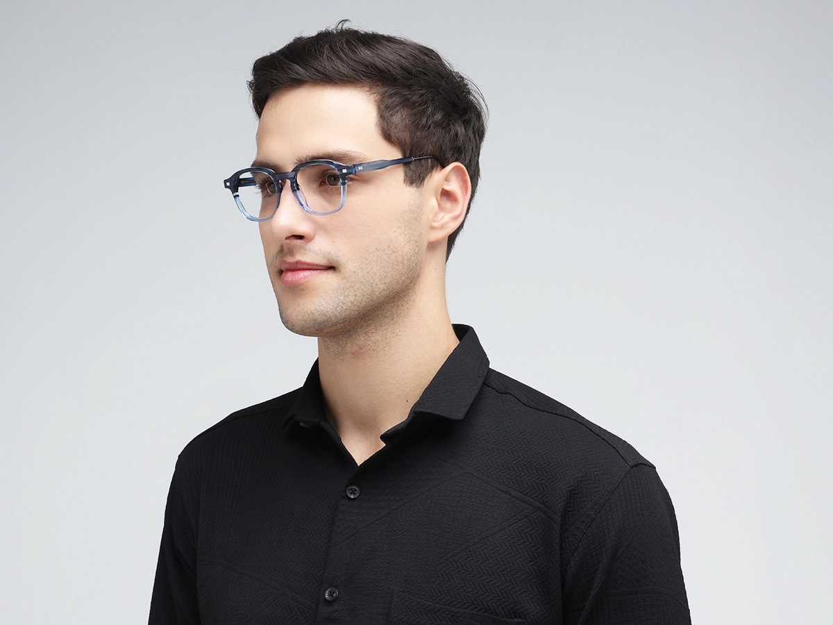 Crystal Denim Blue Marble Square Keyhole Glasses 42