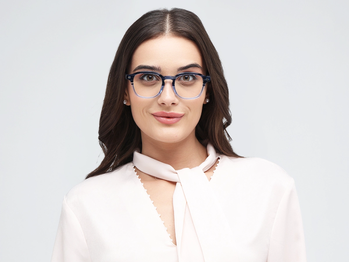 Crystal Denim Blue Marble Square Keyhole Glasses 51