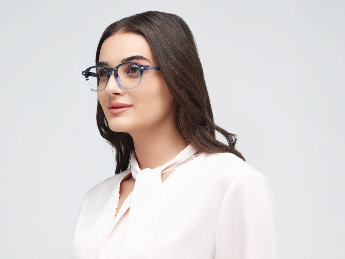 Crystal Denim Blue Marble Square Keyhole Glasses 52